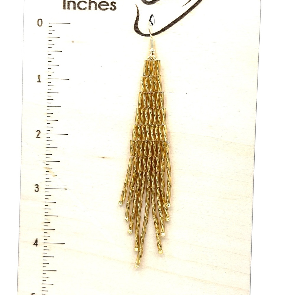 Hand Crafted Gold Fringe Dangle Earrings - Picture 4 of 7